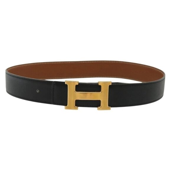 HERMES Constance H Belt Leather 31.1"" Black Auth ki5928 - Picture 1 of 10